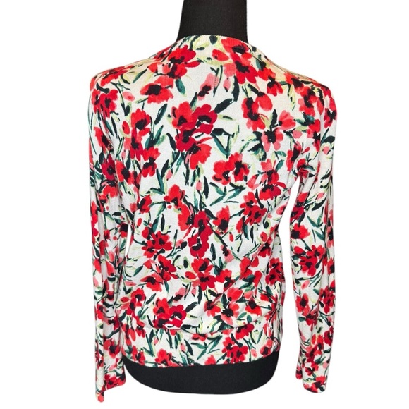 Lands’ End Floral Cardigan XSP | 100% Supima Cotton | Red White Black Spring B53 - Picture 2 of 8